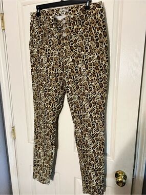 Leopard Print High-Waist Buttoned Pants - Brown/Tan/Black